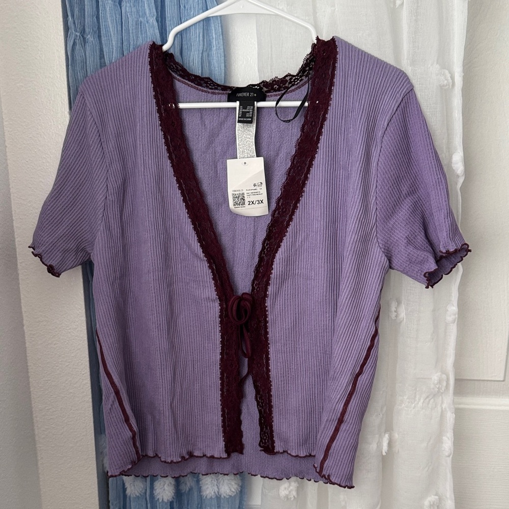 Forever 21 Purple and Burgundy Lace-Trim Blouse